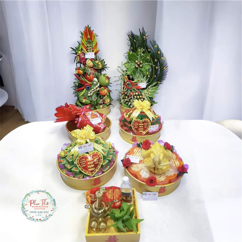 Gói Mâm Qủa Cưới Hỏi Tiêu Chuẩn – 6 Mâm Qủa Rồng Phượng