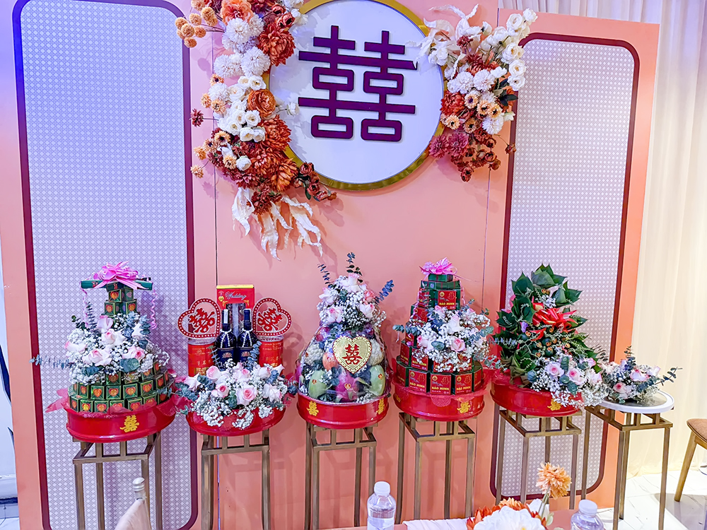 Gói Mâm Qủa Cưới Hỏi Nâng Cao – 6 Mâm Quả Kết Hoa Tươi